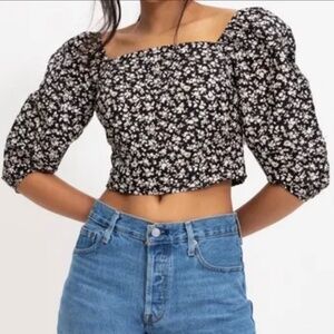 Levi’s Yvie Statement Blouse Women’s Sz L Cropped Black Agate Puff Sleeves new